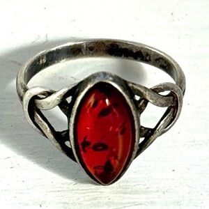 Antique 925 Sterling Silver & Baltic Amber Gemstone Vintage Celtic Ring Size 11